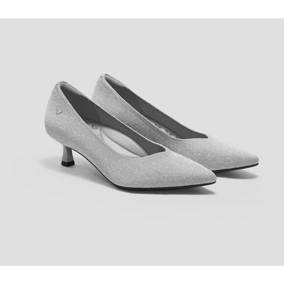 Vivaia Shoes - VIVAIA Pointed-Toe Kitten Heels Silvery Gray Size 37.5‎ Shoes US 7